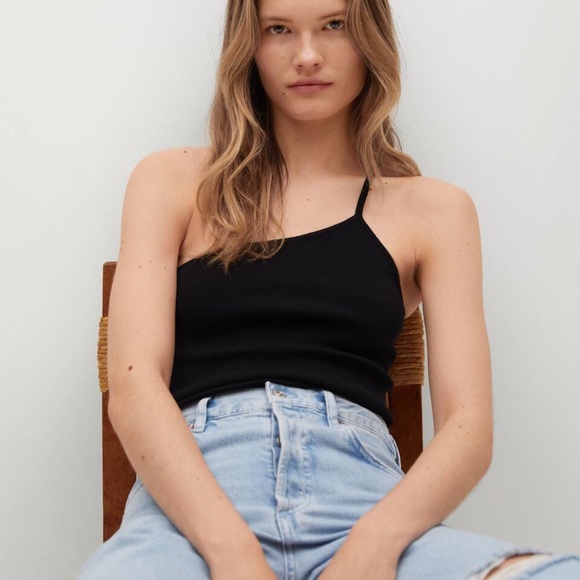 Mango one shoulder asymmetrical black top SMALL - Picture 1 of 7